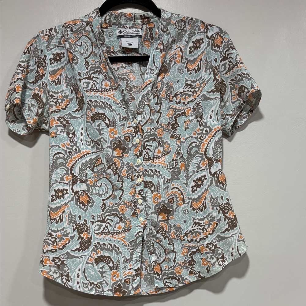 Columbia Women's Paisley Button Down Shirt - Blue and Orange
